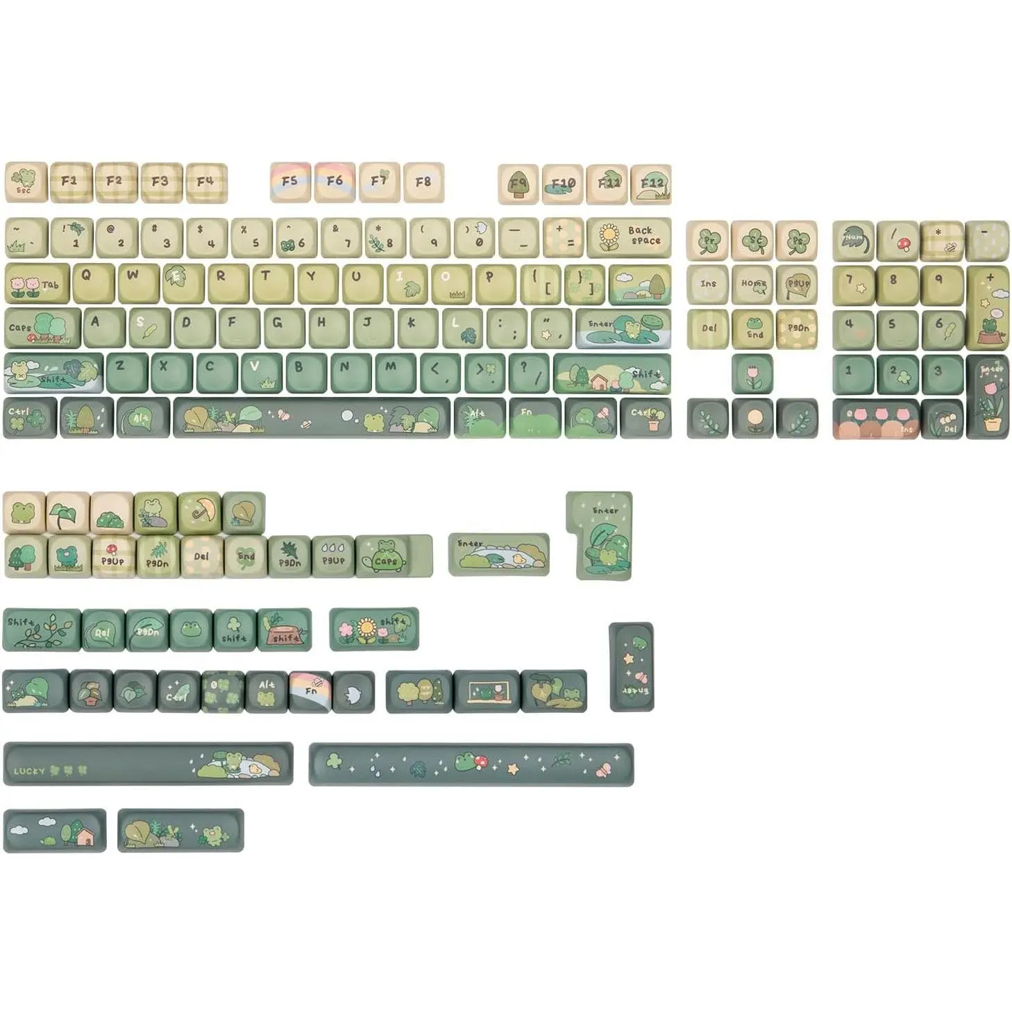 X Cosydiaries Rainy Froggy Day Keycap Set, 144 Keycaps, PBT Custom Keycaps for Mechanical Keyboard, Compatible with ANSI/ISO, 60%, 65%, 75%, TKL, Full-Sized Layout (MOA Profile)