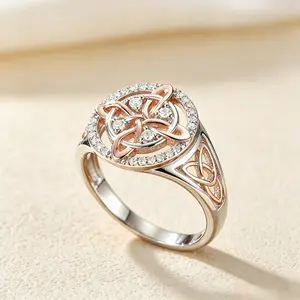 925 Sterling Silver Rose Gold-Plated Celtic Knot , Original Witch Knot Jewelry, S925 Witch Knot  Decorated with Cubic Zirconia, Witchtok Witch Jewelry & Pagan Jewelry for Devotion and Protection—A Gift for Her or a Mother's Day Gift  gf rings promise y2k