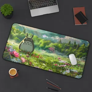 [ SALE UP 45% ] Totoro Anime Desk Mat My Neighbor Totoro Floral Landscape Desk Pad