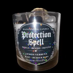 La Salma Wax & Wix Protection Spell Manifesting Candle 8 oz Lemon Verbena 40 Hour Burn Shield Banish Defend