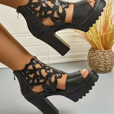 Women's Fashionable Stylish Lace Up Platform Footwear High Heels Sandals Open Toe Heels, Peep Toe Heels, Casual Comfortable Heeled Sandals for Daily Wear, Trendy All-match Shoes for Daily Wear, Girl