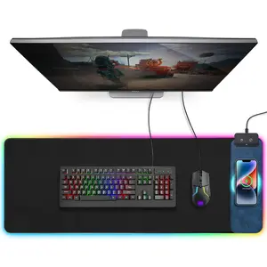 XXL Magnetic Phonemount Mouse Pad with Wireless Charging, Large Desk Mat RGB, 10 Light Colors LED, Waterproof Full Desk Mouse Pad, Non-Slip Rubber Base Desktop Accessory Gaming Room Accessories【Christmas】