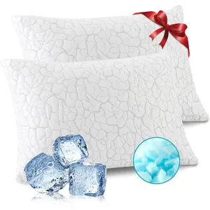 Adjustable Shredded Memory Foam Cooling Bed Pillows Queen Size 2 Pack, Firm Pillows for Side Back Stomach Hot Sleepers with Removable Washable Cover