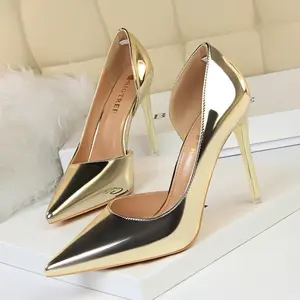 High Heels Simple Thin Heel Metal Heel High Heel Shallow Mouth Pointed Toe Side Hollow Single Shoes