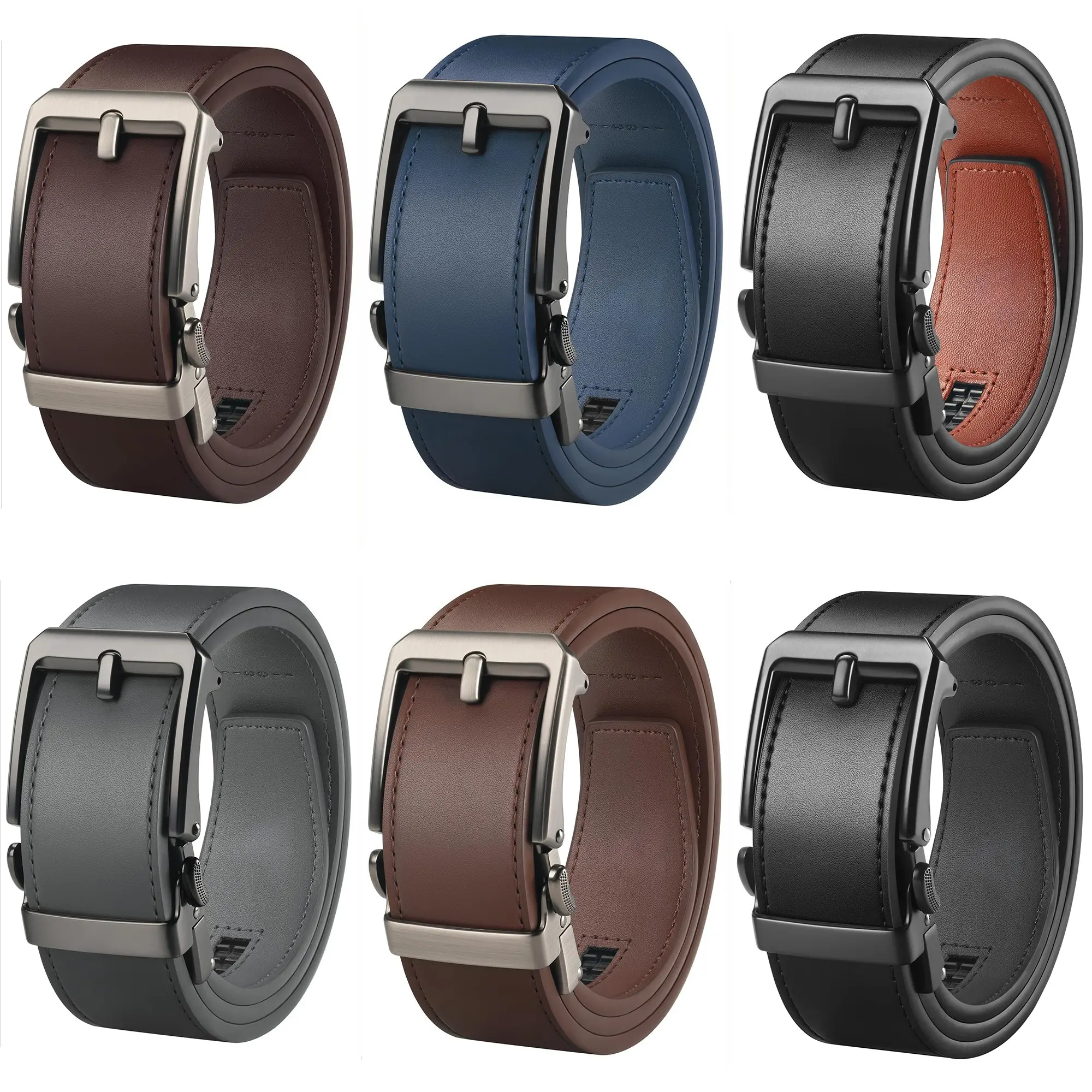 Belt 1.5" (38mm) Leather Ratchet Belt for Men in Gift Box | Automatic Slide Buckle, Adjustable Trim to Fit
