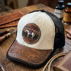 Handmade | Hand Tooled | 100% Genuine Colombian Cowhide Leather Trucker Style Hat