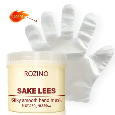ROZINO Sake Lees-Infused Glycerin Moisture Hand Mask, Intensive Therapy Hand Care Jar (280g/9.876oz), Hydrate Nails, Deep Nourishment, Mineral Oil-Free, Youth-Boosting, Silky Finish, All-Skin Type