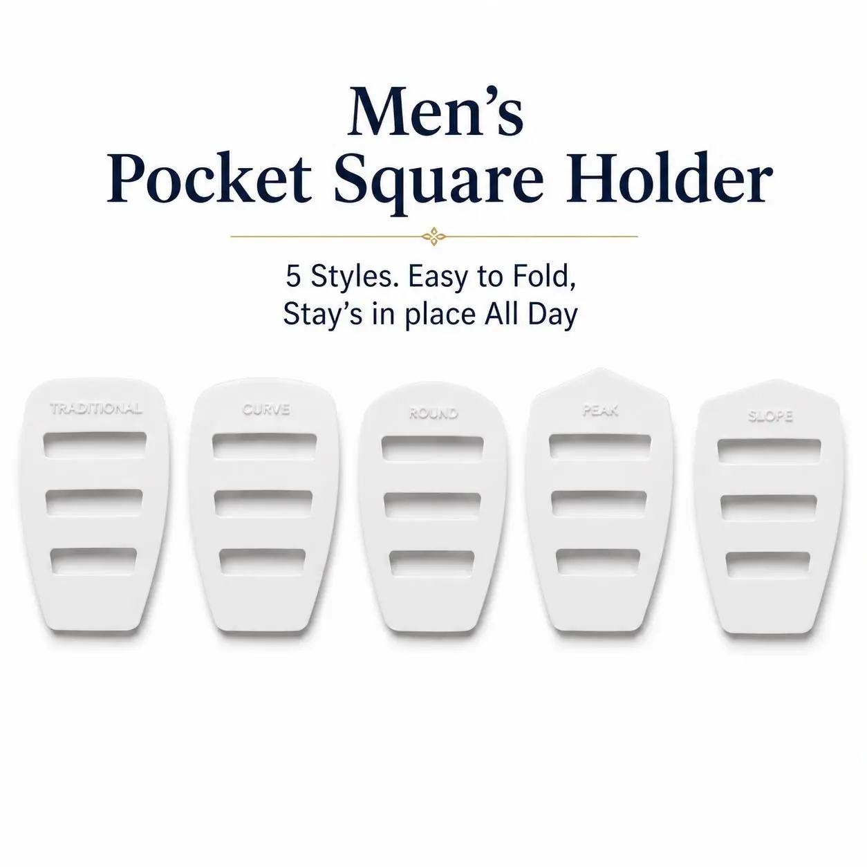 Men's 5-Piece Lightweight Pocket Square Holder Set - Round Compact Shapers for Traditional, Peak, Curve Folds - Ideal for Groomsmen, Husbands, Sons, Banquets, Graduations Formal Wear Gifts