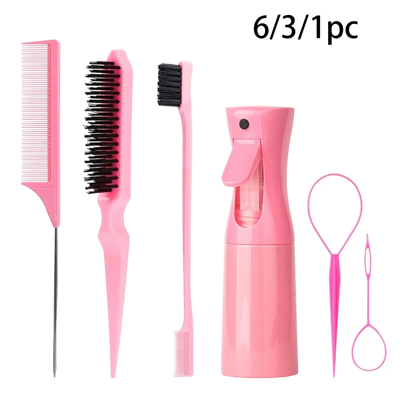 Hair Styling Kit with Comb, Braiding Pin, Highlighting Tail Comb, Spray Bottle & Portable Tools for DIY Hair, Home Styling, Braiding, Coloring & Salon-Look Heatless Styling Tools, Hair Styling Set