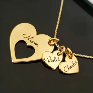 For Mother's Day Meaninful Personalized Hearts Name Multiple Heart Names Necklace, Family Keepsake Necklace Family Names Mom's Day Gift