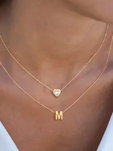 Women's Elegant Necklace Set, Initial Artificial Crystal Heart Shaped Pendant, Stainless Steel Chain, Multi-Layer Design, All Seasons Jewelry Gift