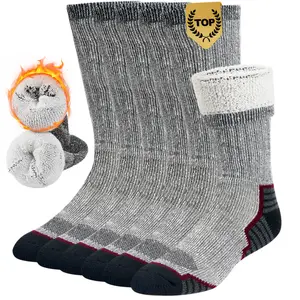 Merino Wool Socks for Men and Women Thermal Crew Winter Hiking Warm Boot Socks For Work With Cushioned Sole 3 Pairs