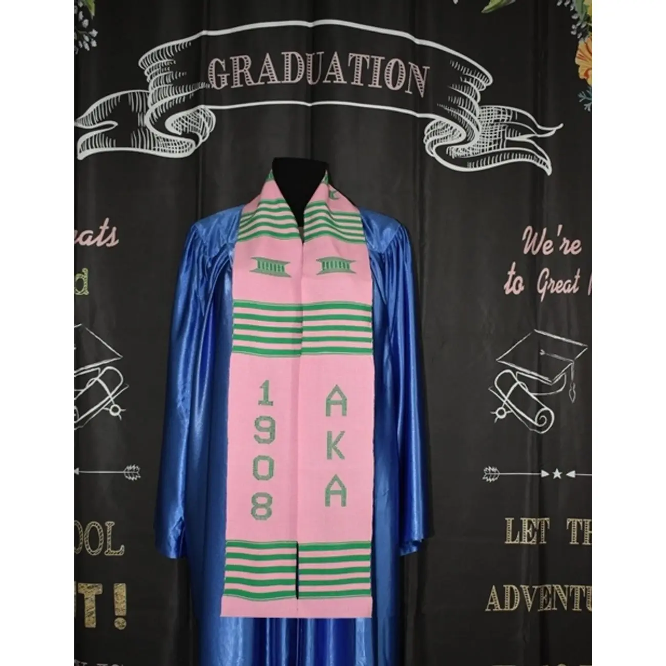 Alpha Kappa Alpha Pink Kente Stoles 1908, Graduation Stoles/Sash, Class of 2025 Grad Sash UGS4