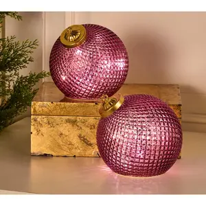 Set of (2) 6" Illuminated Diamond Glass Ornaments by Valerie