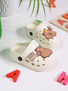 Summer New Holey Shoes, Cute Thick Sole Anti-Slip Beach Resort Pool Party Sandals, Cartoon Letter Capybara Decor Baby Slippers