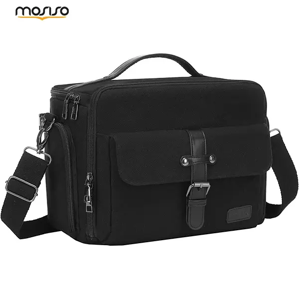 MOSISO Vintage Canvas Leather Camera Shoulder Bag - Waterproof, Shockproof Case with Handle, Crossbody Strap, Rain Cover for Canon, Nikon, Sony DSLR/SLR/Mirrorless Cameras (Travel Photography Accessory), Camera Enthusiasts