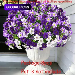 Artificial Flowers for Outdoors, 8 Bundles Mixed Color Artificial Petunias Fake Flowers for Outside, UV Resistant Realistic Silk Flowers for Decorations, Outdoor Faux Flowers Plants for Garden Porch