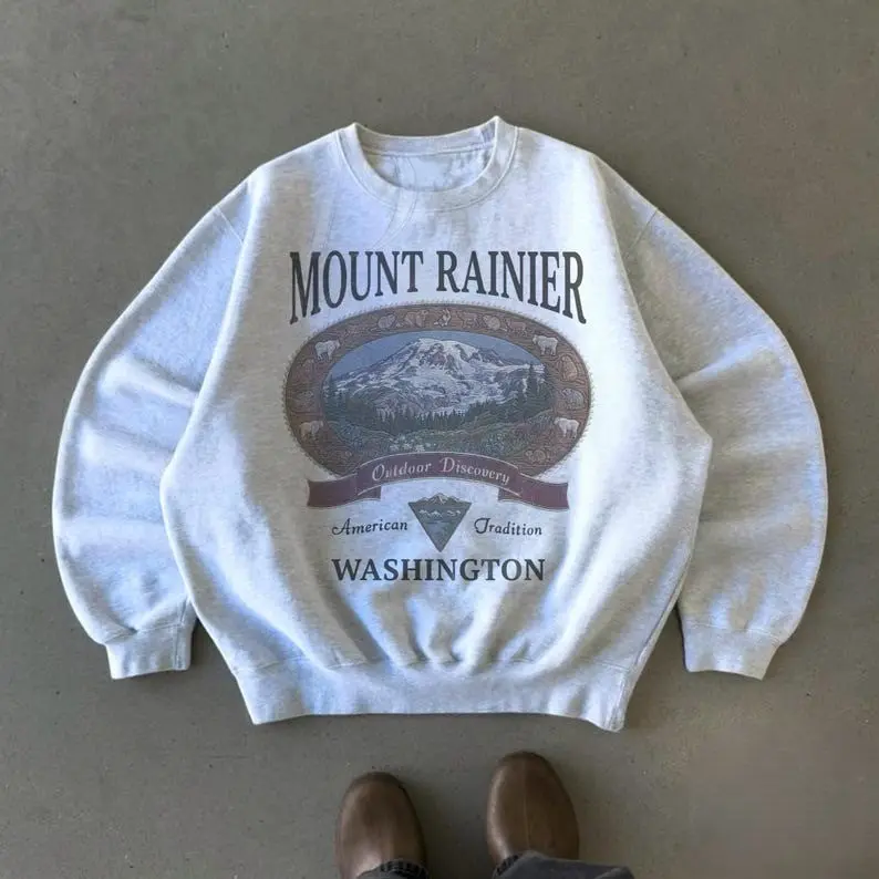 Retro Mount Rainier Washington Sweatshirt, Vintage 90s American Tradition Pacific Northwest Sweatshirt, Nostalgia Hiking Old School Gift