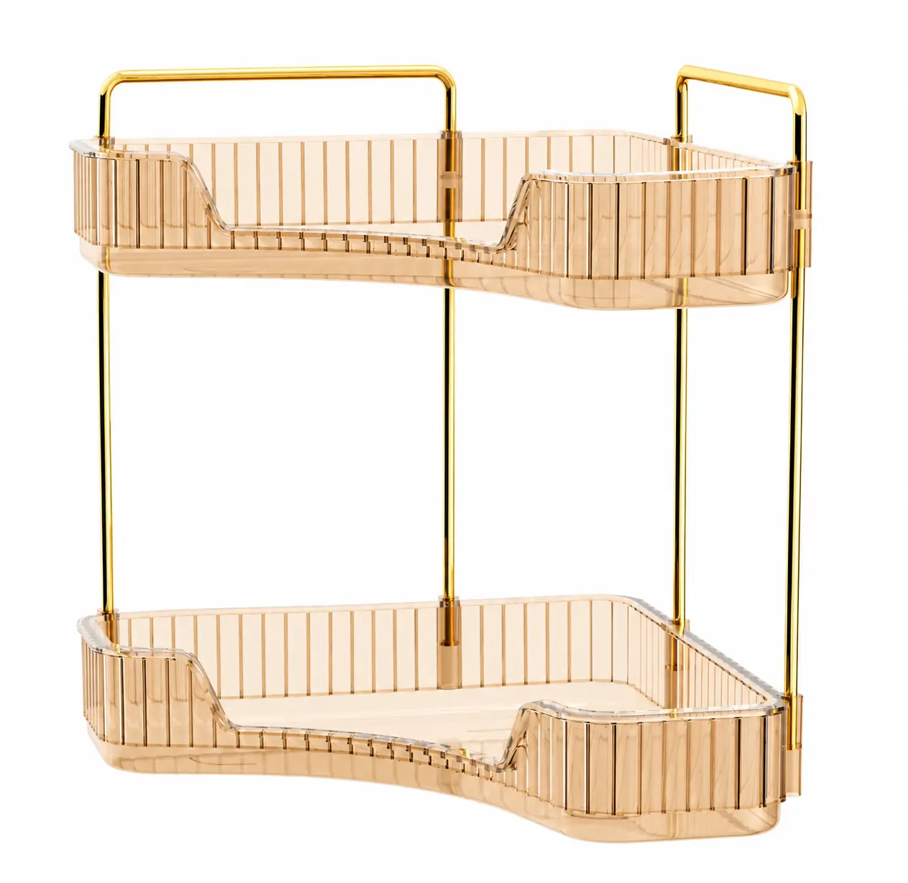 2-Tier Corner Makeup Organizer for Vanity & Bathroom,Bathroom Organizer, Clear Countertop Skincare Storage with Gold Frame and Brush Holder outdoorfun,Luxury