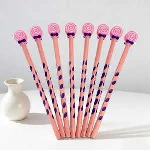 15/25pcs Creative and Cute Lollipop-shaped Wooden Pencils with Campus Design Theme, Creative Gifts from Lollipop Series Wooden Pencils for Back-to-School Season, Colors Random