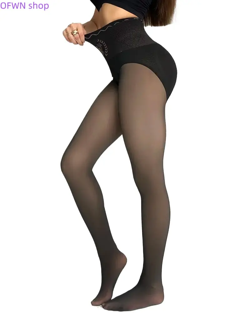 2026 New Women's Warm Winter Transparent Hip Lifting Tight Inner Round Neck Control Thick High Waist Elastic Warmth Pants Socks Warm Tights Thick Elastic Waist Warmth Pants Elastic Tights