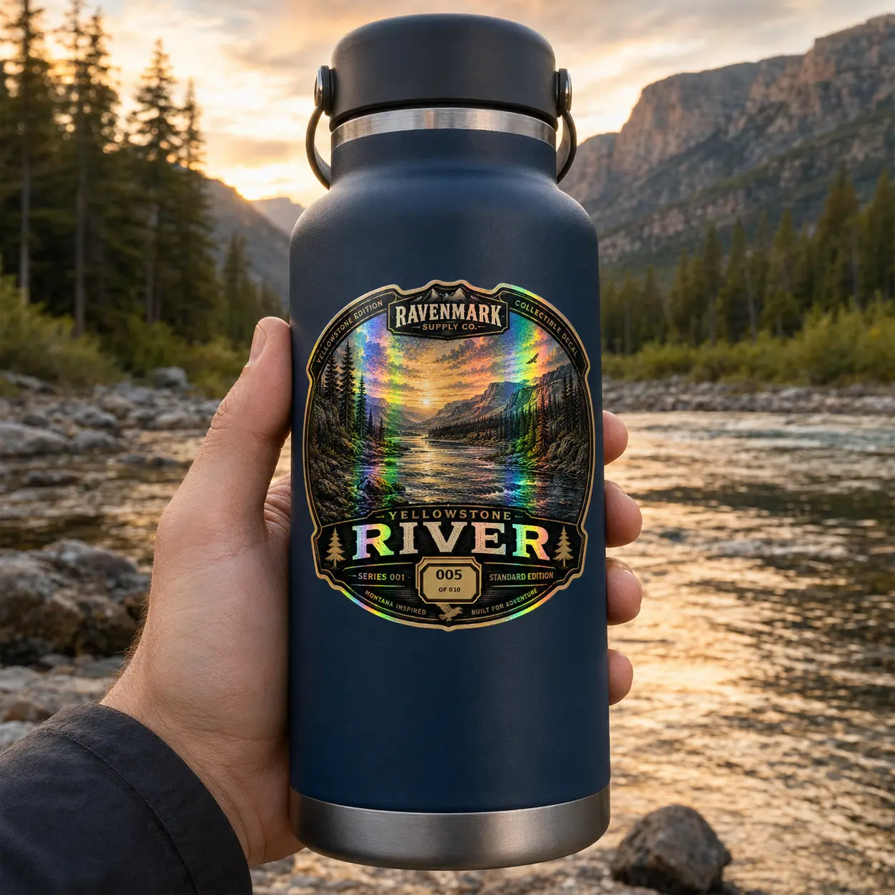 Ravenmark Yellowstone River Holographic Sticker Decal 005 of 010 | Yellowstone River Collector Sticker | Montana River Vinyl Decal | Outdoor Adventure Sticker | Laptop Water Bottle Cooler Truck...