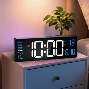Digital Wall Clocks, 16" Large Display Digital Clock for Classroom with Remote Control, Date, Week, Alarm, Temperature, Night Light for Living Room, Bedroom, Gym, Office(Blue)