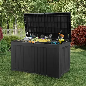 230 Gallon Outdoor Storage Box Waterproof Deck All Weather Protection with Pre Locking Mechanism for Secure Organization Black Organiser