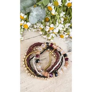 Beautiful Gold and Burgundy Stacking Bracelet Set