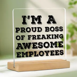 Funny Boss Day Gift, I'm A Proud Boss Of Fraking Awesome Employees, Desktop Acrylic Sign, Office Desk Decoration, Home Decor, Desk Signage Decoration, Acrylic Plaque Decor
