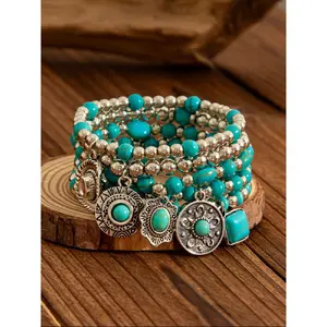 Boho Style Turquoise Decorated Beaded Bracelet, Premium Bracelet, Fashionable High Quality Bracelet for Women & Girls, Trendy All-match & Exquisite Jewelry for Birthday Gift, Gifts for Wife, Anklets