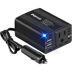 150W Power Inverter 12V DC to 110V AC Car Plug Adapter Outlet Converter with 3.1A Dual USB AC car Charger for Laptop Computer Black
