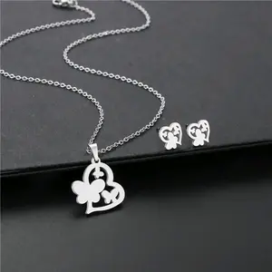 Stainless Steel Butterfly Necklace Set Earrings Included