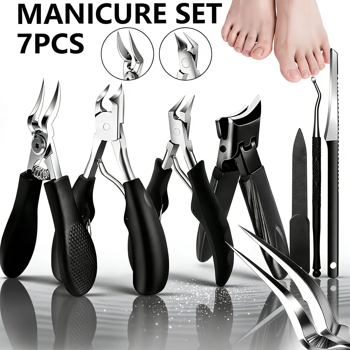 7PCS Stainless Steel Nail Kit Set - Heavy-Duty Clippers, Precision Curved Cutter, Nail File - Long-Lasting Performance Home/Travel Grooming Tools for Thick/Ingrown Toenails