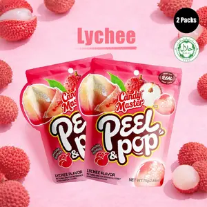 Candy Master Peel & Pop Peelable Gummy - 6 Fruity Flavors (Banana, Lychee, Grape, Peach, Mango, Pineapple) - Juicy & Chewy | Halal Certified | Idea for Kids & Snack Lovers, Great Valentine’s Day Gift