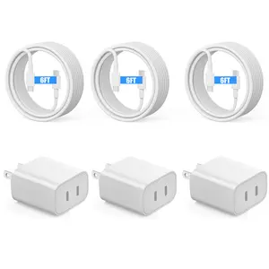 iPhone 15 16 Charger, 3 Pack Dual USB C Charger Block 20W USB-C Power Adapter Wall Plug Cube Double C Port Charging Brick for iPhone 16 15 Pro Max Plus,iPad Pro with 3X 6FT Type-C Cable