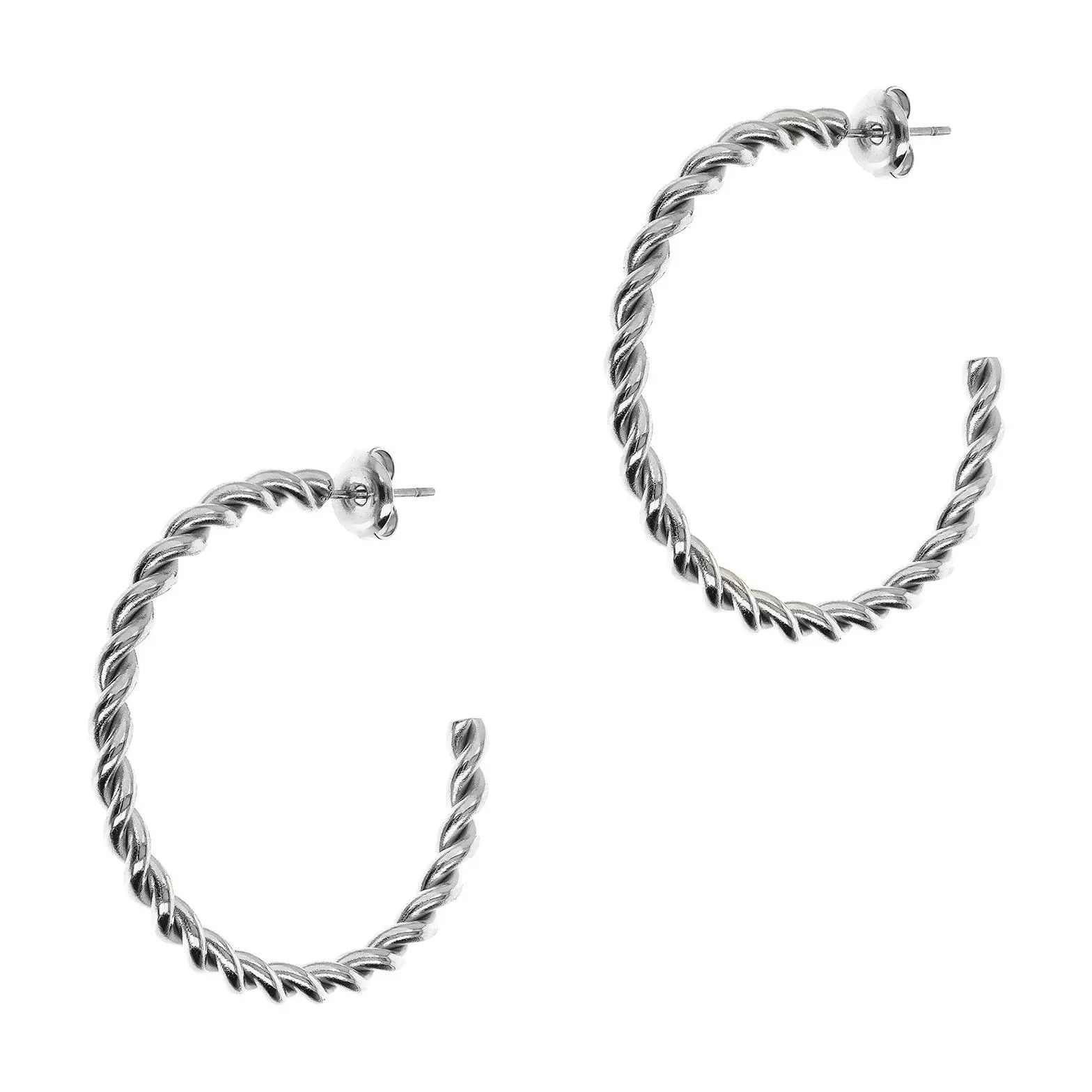 Steel by Design 1-1/2" Round Polished Twisted Hoop Earrings