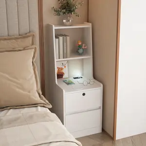 Modern Smart Nightstand with Voice-Activated Night Light & Charging Station, Lockable Bedside Cabinet, 2 Storage Drawers, White LED Organize Minimal, MDF Material, 15.74x15.74x41.14 inch
