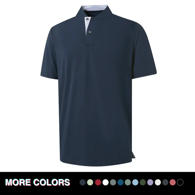 MAELREG Men's Collarless Golf Shirts Dry Fit Moisture Wicking Henley Polo Shirt Short Sleeve Athletic Tennis Casual Top