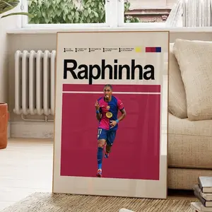 Raphinha Poster, Barcelona Football Team, Digital Wall Art, Printable Home Poster, Download Print Art, Football Gifts. #5683