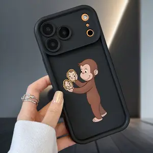 Curious Monkey Phone Case for iPhone 17 Air 16 Pro Max 15 Plus 14 13 12 11 X XS Soft Durable Silicone Shockproof Drop Protection Bumper Cover