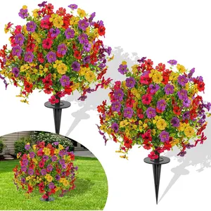 23" Set of 2 Artificial Boxwood Topiary Ball with Violet Flowers with Spikes, UV Resistant Faux Greenery Shrubs, Realistic Fake Bushes Plants for, Yard, Front Porch, (Colorful Violet)