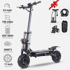 J30MAX 6000W Dual Motor Drive 38AH Electric Scooter 11inch Off-Road Tyre 53MPH 100KM Range Double Disc Brake with Seat Adultscooters e Scooter Electrique Foldable Portable