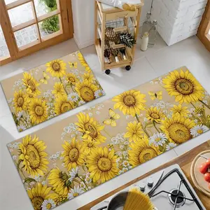 Kitchen Mat Set 2pcs/3pcs, Sunflower & Butterfly Pattern, Absorbent, Lightweight, Washable, Spring Kitchen Mats, Home Decor Gift