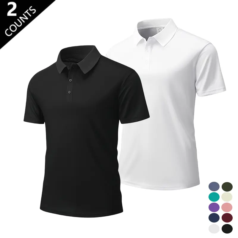 Summer Men's Two-Pack Short-Sleeve Polo Shirts with Turn-Down Collar Business Casual Versatile for Commuting Breathable Quick-Drying Ice Silk Fabric Resistant to Fading and Deformation Classic Black White Multiple Colors - Top, Menswear tiktokshopspringgl