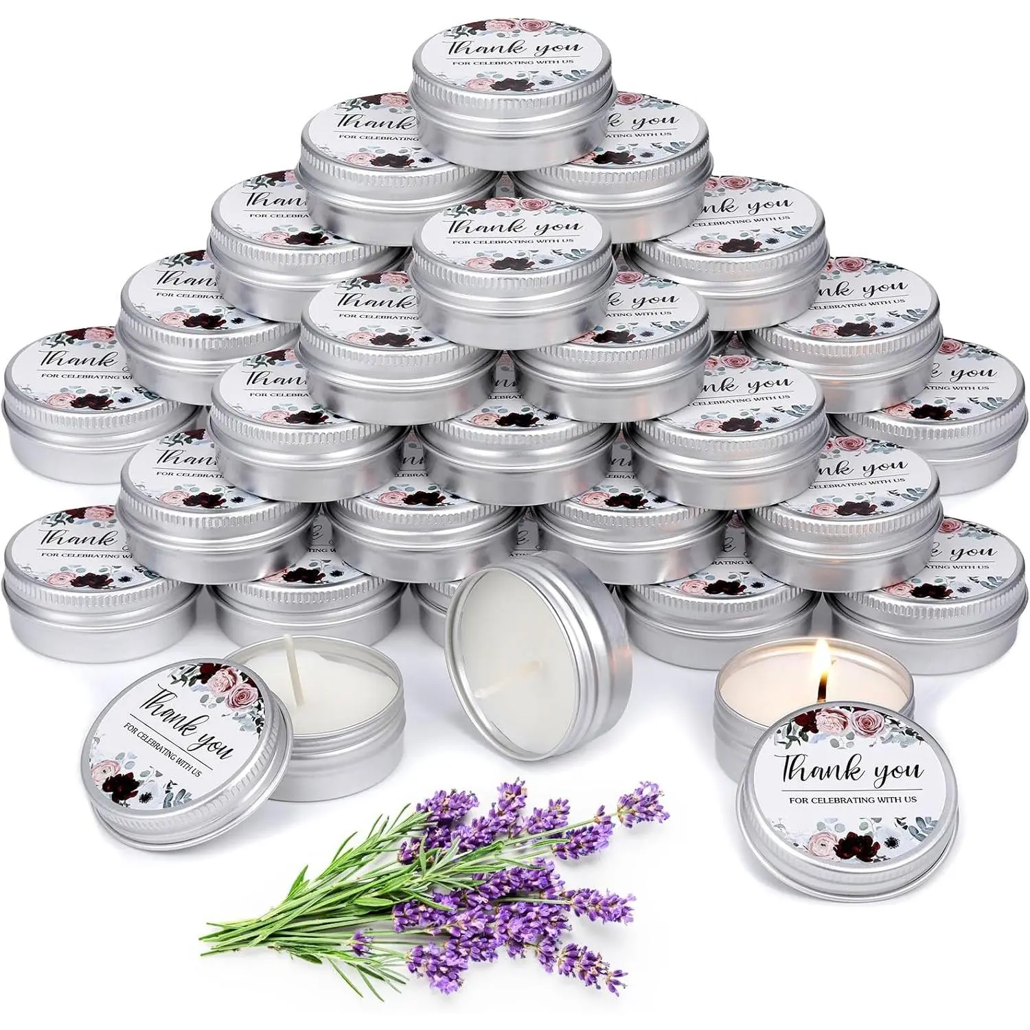 50 count Wedding Candles  Favors for Guests 1 Oz Lavender Scented Soy Wax  Candle Favors for Bridal Shower Rustic Wedding Party Guests(Thank You)
