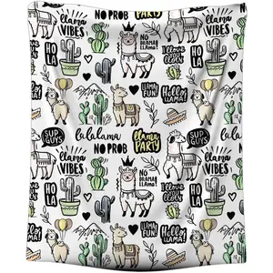 Alpaca Llama Throw Blanket for Couch 60" x 50" Flannel Warm Soft Throw Blankets for Bed Living Room Travel