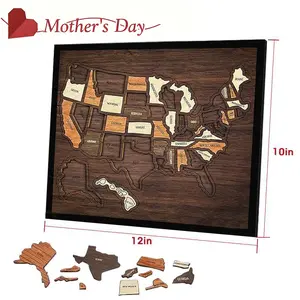 【Mother's Day】Map puzzle, wooden U.S. travel map puzzle, anniversary gift, children's geography puzzle, or perfect holiday gift for couples and families, record your journey, memory making, home decor, unique traveler gift, best Mother's Day gift