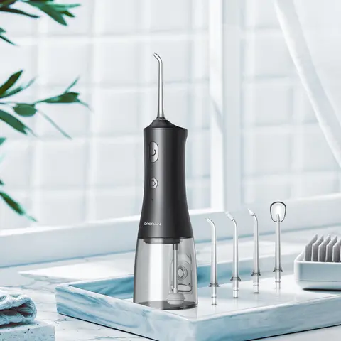 Operan Cordless Oral Flosser - Portable Waterproof Water Flosser, IPX7 Rated Plastic Rechargeable Oral Irrigator, 4 Cleansing Modes, 300ML Upgraded Removable Nozzle Deep Clean Tank, Gentle, Adjustable Speed, Avoid Gums Bleeding (Black)