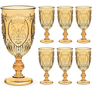 6 count Plastic Goblets 7.5oz  Goblet Plastic  Glasses Colored Retro Embossed Water Goblets for  Bar Juice  Shower Wedding Reception Grand Event Party ()